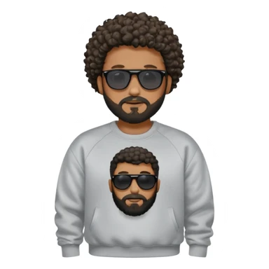Black man with black sunglasses and curly short
 hair with a full beard and sideburns in a Nike sweatshirt sticker