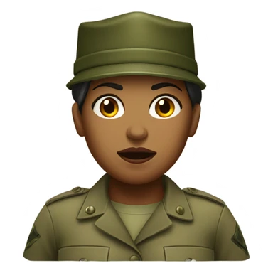 a female drill sergeant showing full torso wearing a classic sergeant hat and a camouflage army shirt. The character should have an angry intense expression.  sticker