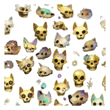 iridescent kintsugi fluffy zombie black brown gold dog fox head zombie skull skeleton gold mechanical nebula galaxy stars colorful flowers fairy lights vintage zombie sticker