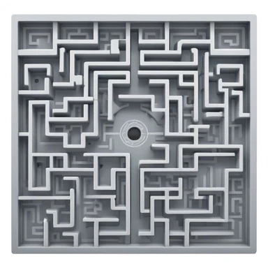 An icon showing an overhead view of a maze with doors on each side, leading to the finish line. The maze should be intricate, symbolizing the challenge of indoor and city-based escape rooms. The design conveys the thrill of navigating through twists and turns. transparent background sticker