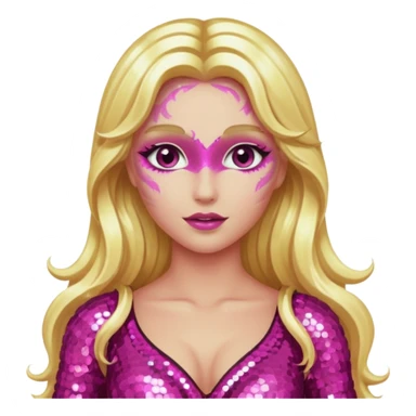 Venus, Love Goddess with metallic pink skin, long blonde hair, dark pink sequin outfit sticker