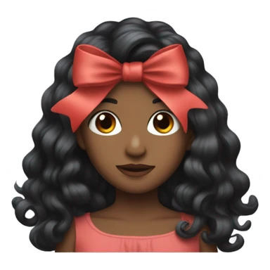 black open hair from behind with a light red bow sticker