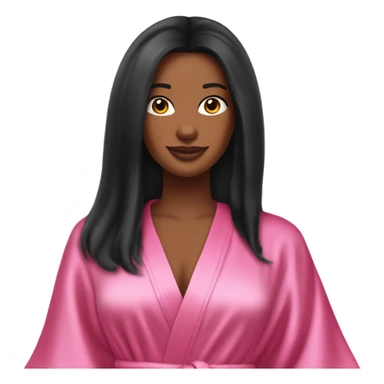 Tanned woman with long black hair wearing a silk pink Victoria’s Secret robe sticker