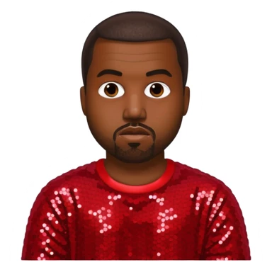 Kanye West with dark brown hair, red sequin outfit sticker
