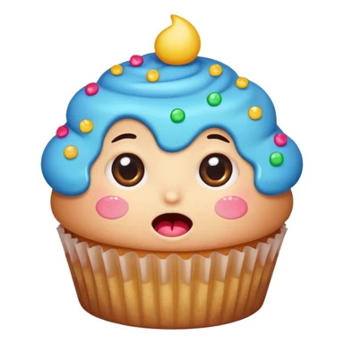bitten cupcake with big sparkling eyes, drooling mouth, blushing cheeks, hands reaching toward it, colorful, expressive, minimalistic, modern emoji style sticker