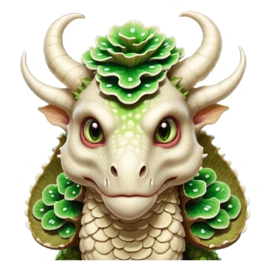 poisonous mushroom dragon beast portrait, head and shoulders only, face covered in mushroom plates, glowing green spores, fungal horns, mushroom cap scales, fantasy creature, 3D cartoon, mobile game icon style, clean background, no text, no watermark

 sticker