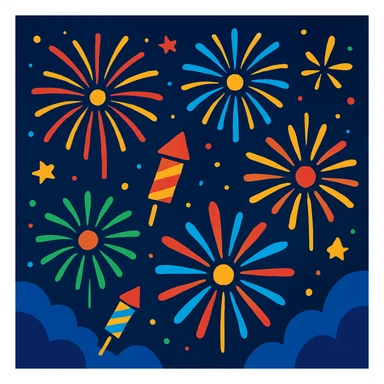 fireworks, vibrant, celebratory, night sky, modern illustration style sticker