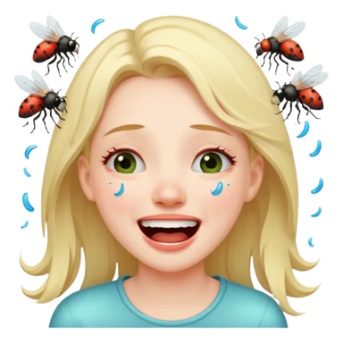 Caca fille qui pu et pleure de rire avec des mouches autour sticker