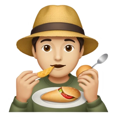 A human wearing a hat and also eating a hat  sticker