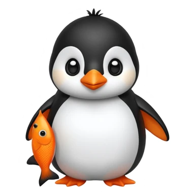 A cute penguin doll holding an orange fish. sticker