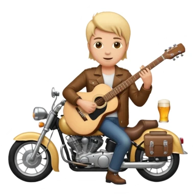 We're creating a quiz for a New Year's Eve team. The idea is that people have to guess which emoji belongs to which person from three emojis. Now it's up to you to make one whole emoji from the following  emojis.  🏍🎸🍻👦 sticker