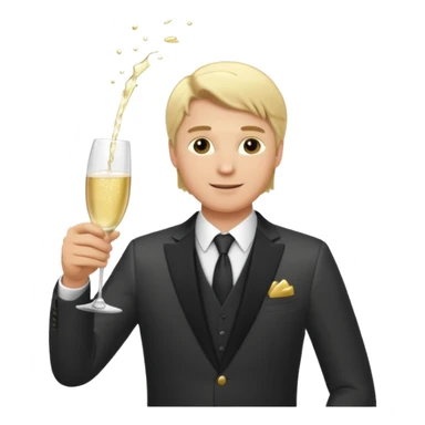 strong wealthy smart opulent white man with blonde hair, healthy, well-suited, pouring a glass of champagne, apple style emoji sticker