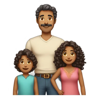 indian family with one dad and one son straight hair and one mom and one daughter curly hair sticker