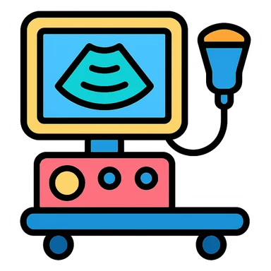 ultrasound machine, color outline icon style, simple and modern look sticker