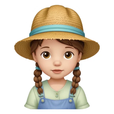 baby girl with brown hair and pigtails with a hat like My Neighbor Totoro movie sticker