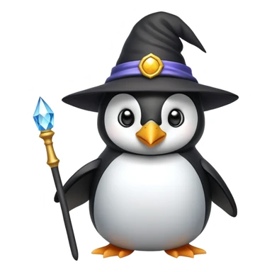 A penguin wearing a wizard hat and holding a magic wand sticker