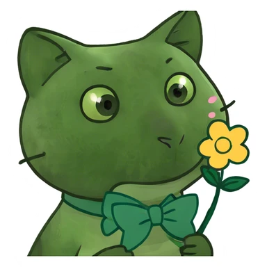 Cat with a bow holding flower sticker