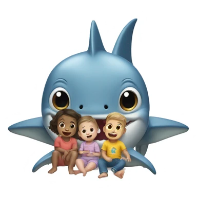 Baby shark with little kids sticker