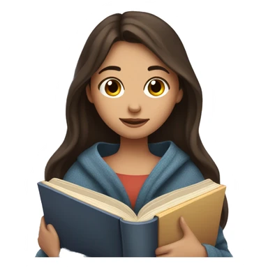beautiful brunette girl hugging a book under a blanket sticker