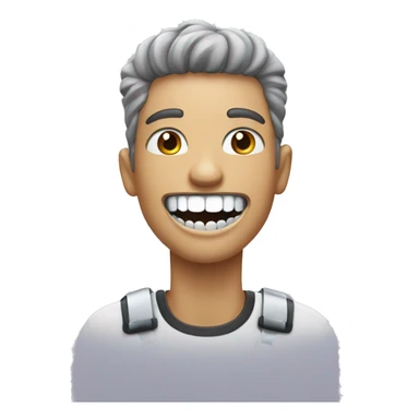 person with metal braces ontop of white teeth smiling sticker