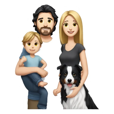 Family formed by a White man and a White woman with long black hair and a baby and a small black border collie dog sticker