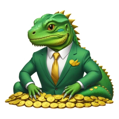 capitalist iguana in suit lying on coins sticker