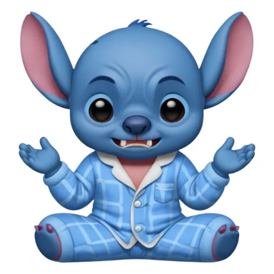 crie um memoji do personagem stitch onde ele esteja de pijama com carinha de sono assim como na imagem, porém sendo um memoji sticker