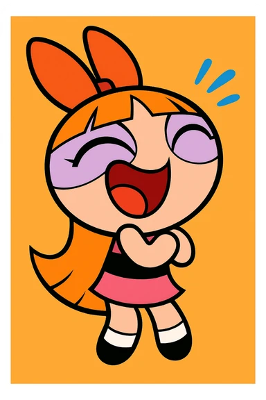 Powerpuff Girls character with a laughing emotion, cartoon style, vibrant colors sticker