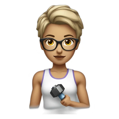 White Sports Girl with short hair glasses holding dumbbell sticker