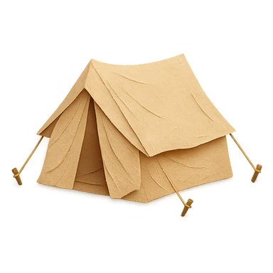 beige camping tent, paper craft style, fine paper edges, highly detailed fabric folds, tent stakes and ropes visible sticker