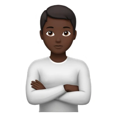 Minimalist human silhouette, upper body only, arms crossed, no facial features, solid dark shape, flat icon style, centered, transparent background sticker