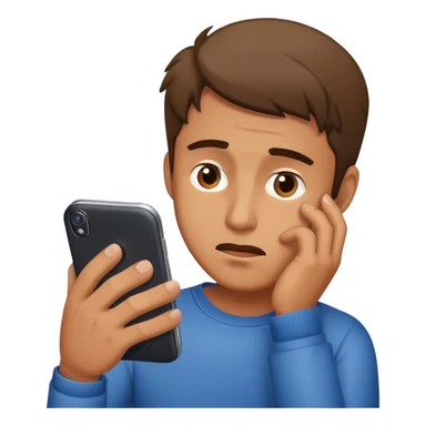man looking at phone with embarrassed expression sticker