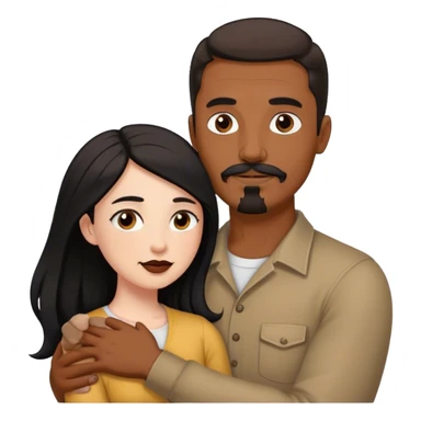 Tall man with brown mustache and goatee hugging a short pale woman with long black hair sticker