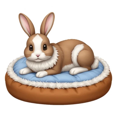 white pet bed with rabbit in it brown an white rabbit sticker