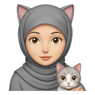 wanita berhijab warna abu abu dengan 1 kucing sticker