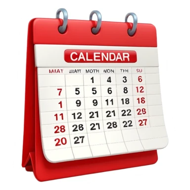 minimalistic Apple-style emoji icon of a calendar in 3D perspective, single date number centered, no text or month name, soft shadows, realistic glossy material, subtle depth, high-resolution, modern flat 3D design sticker