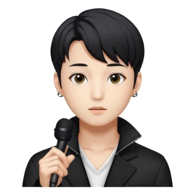 Draw a Korean male idol with black parted hair, earpiece mic & stylish stage outfit, inspired by Jungkook of BTS. sticker