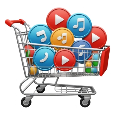 shopping cart filled with round play button icons, some in #DEEB52 and some in #102C3D sticker