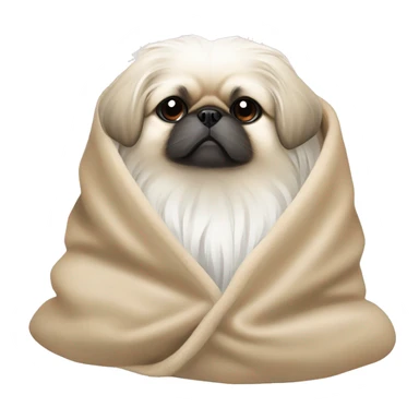 White Pekingese cozy in beige blanket sticker