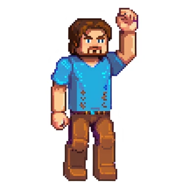 Jack Black as Minecraft Steve in mining pose with arm raised, blocky character with brown hair, blue shirt, and purple pants sticker
