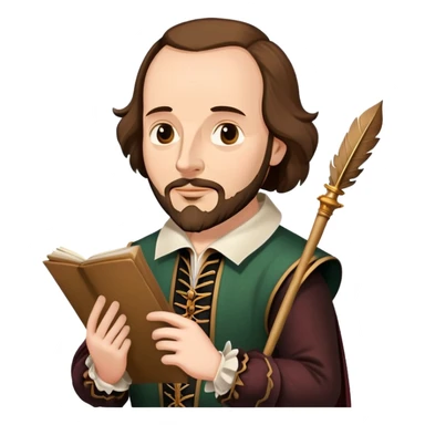 Shakespeare the playwright holding a quill pen and manuscript sticker