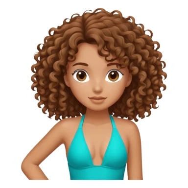 Beach girl with curly brown hair with a nice tan wearing a turquoise swimsuit sticker