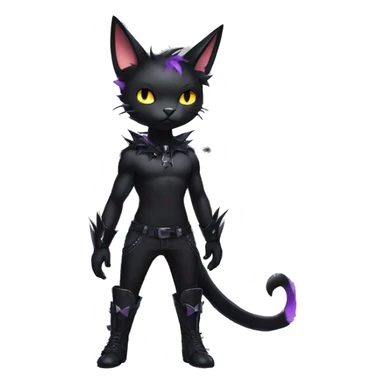 Shiny Cool Punk Black beautiful fantasy Kawaii Sona Fakemon-cat-animal with edgy bat-wings-ears Full Body sticker