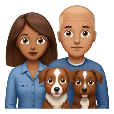 Couple with brown Aussie dog . Man shaved head white , woman long brown hair white skin sticker