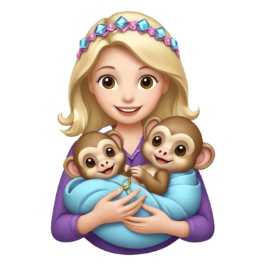 woman holding baby monkeys with ribbons and crystals sticker