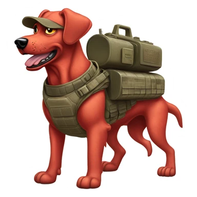 Desert storm Clifford the big red dog muscular with tattoos on arms book illustration humanoid as a military call of duty character standing alone sticker