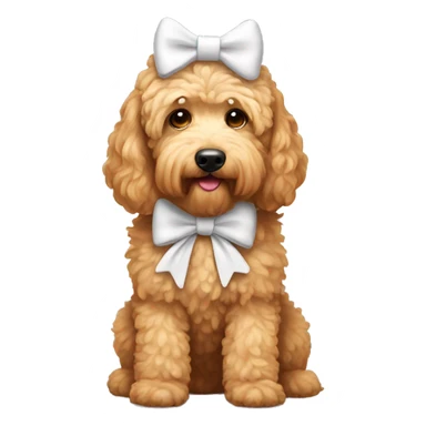 Golden doodle with white bow on head sticker