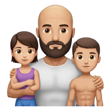 Muscular Bald man with a beard with his young beautiful brunette wife and their 3 sons sticker