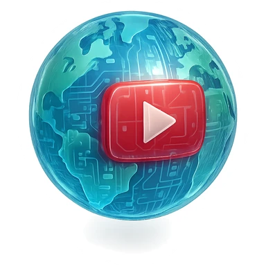 globe with YouTube play button, glossy circuit style sticker