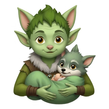 A little goblin nursing a baby wolf sticker